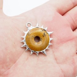 Approx 39mm Picture Jasper Brutalist Y2k Handmade Soldered Spiky Thorns Bubble Claw Coin Shape Organic Claws Pendant For Women