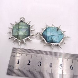 约48mm焊锡六芒星六边形切面闪光石吊坠