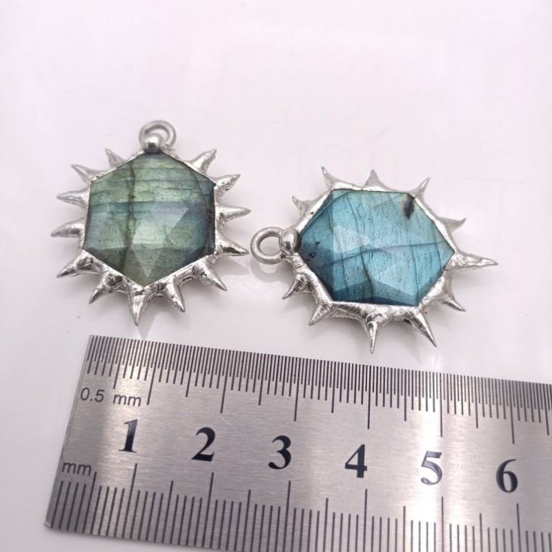 约48mm焊锡六芒星六边形切面闪光石吊坠